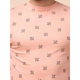 Men's Casual Cotton Printed Round Neck Full Sleeve Sweat T-Shirt (Peach)