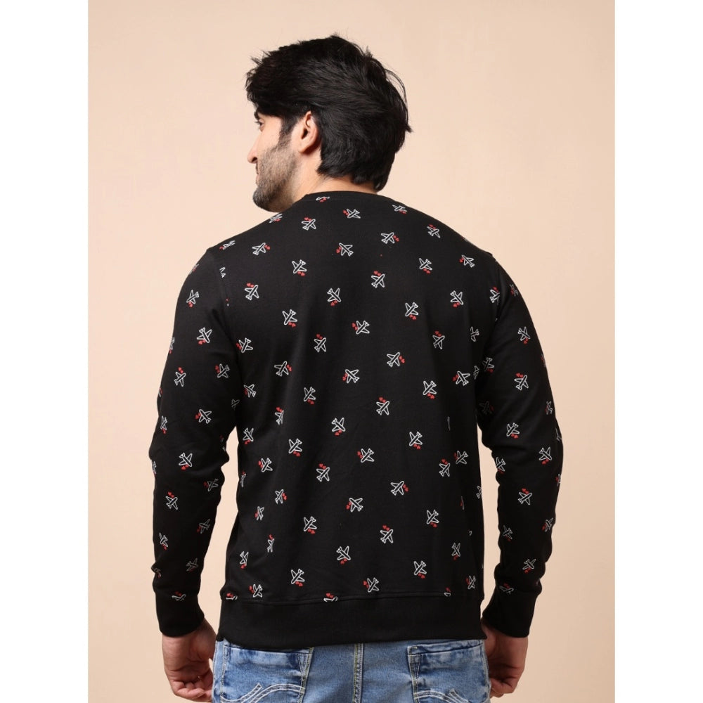 Men's Casual Cotton Printed Round Neck Full Sleeve Sweat T-Shirt (Black)