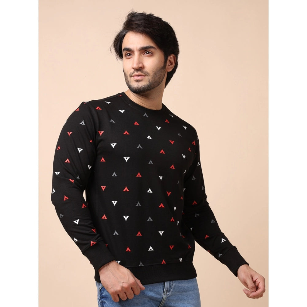 Black cotton printed round neck full sleeve sweat T-shirt with casual design