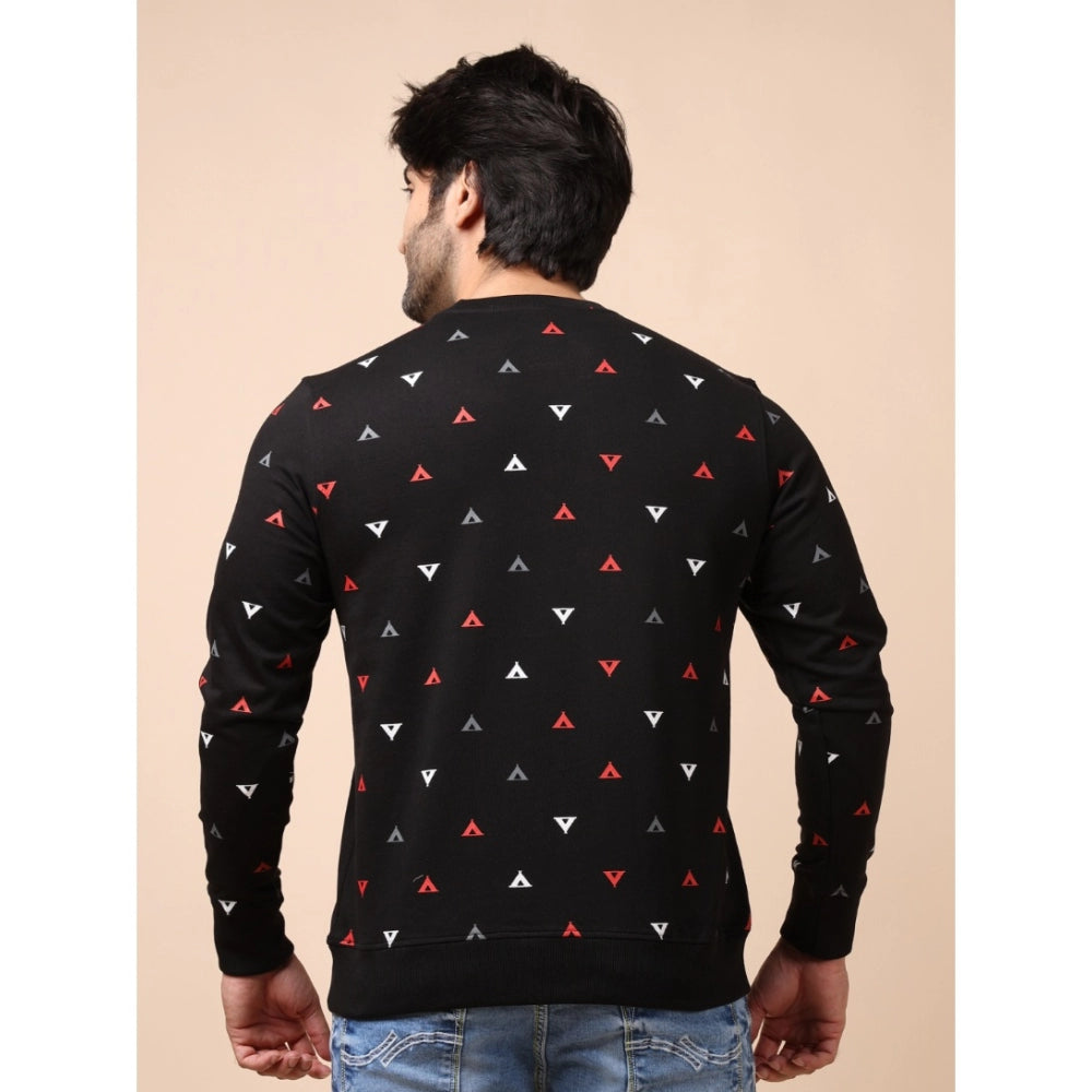 Black cotton printed round neck full sleeve sweat t-shirt for men - casual style with vibrant pattern