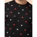 Black cotton printed men's casual round neck full sleeve sweat T-shirt with vibrant pattern design