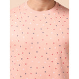 Men's Casual Cotton Printed Round Neck Full Sleeve Sweat T-Shirt (Peach)
