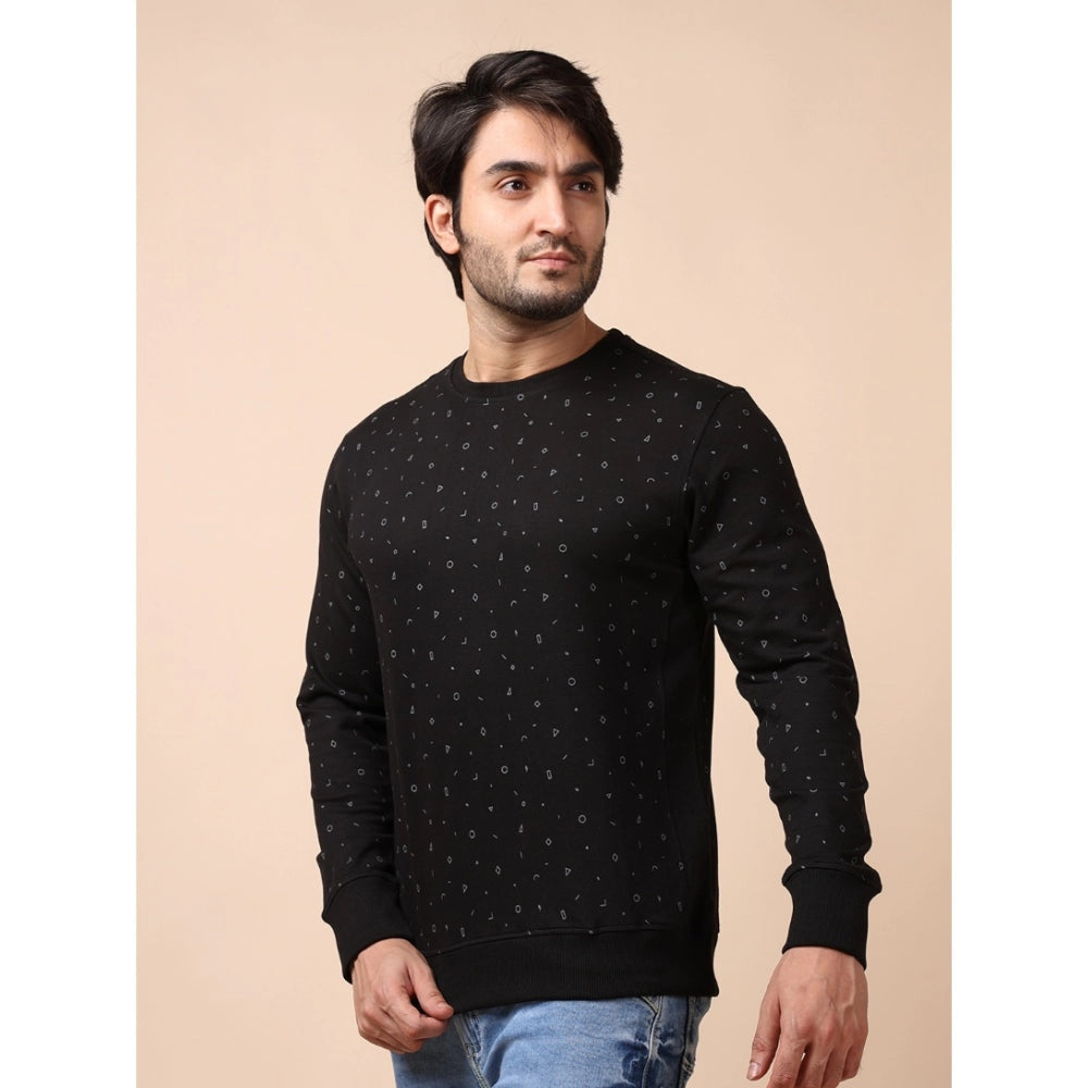 Black cotton printed round neck full sleeve sweat t-shirt for men, casual style