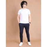 Men's Casual Cotton Striped Full Length Track Pant (Navy)