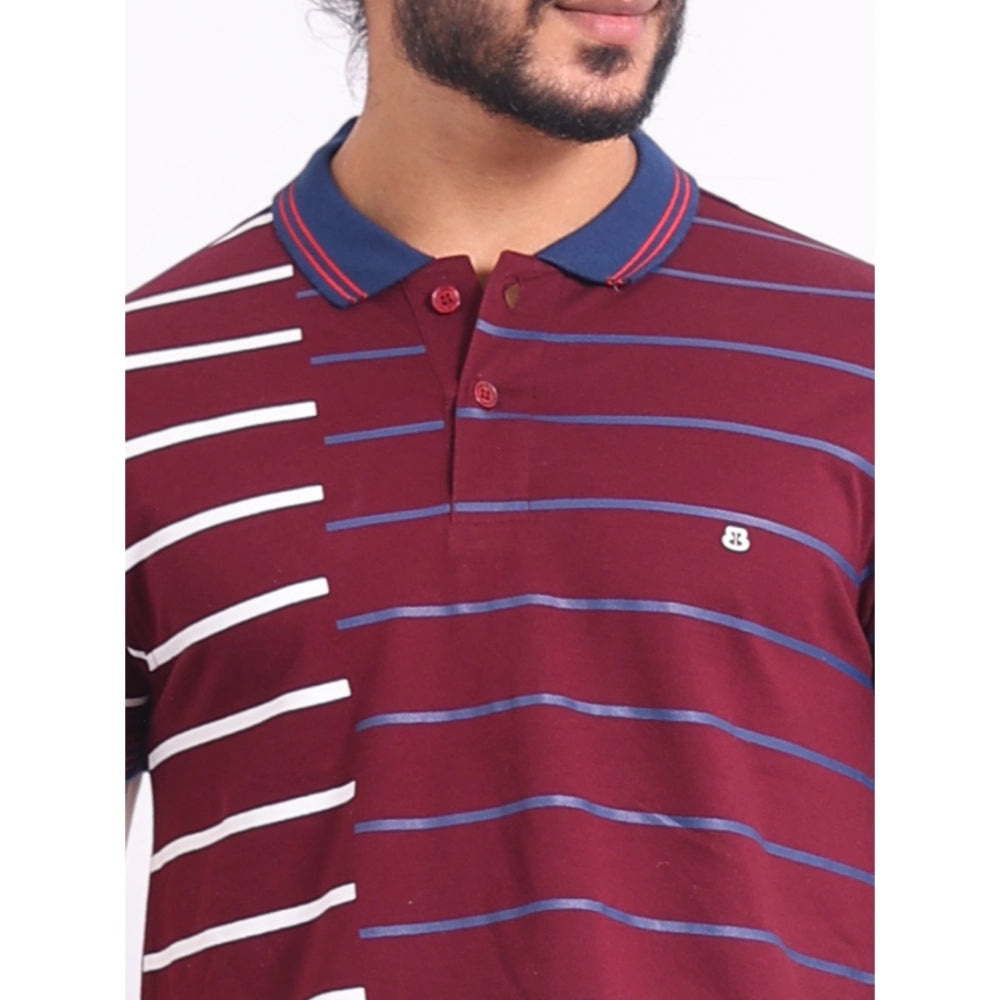 Purple printed cotton casual polo neck half sleeve t-shirt, vibrant design for men's fashion
