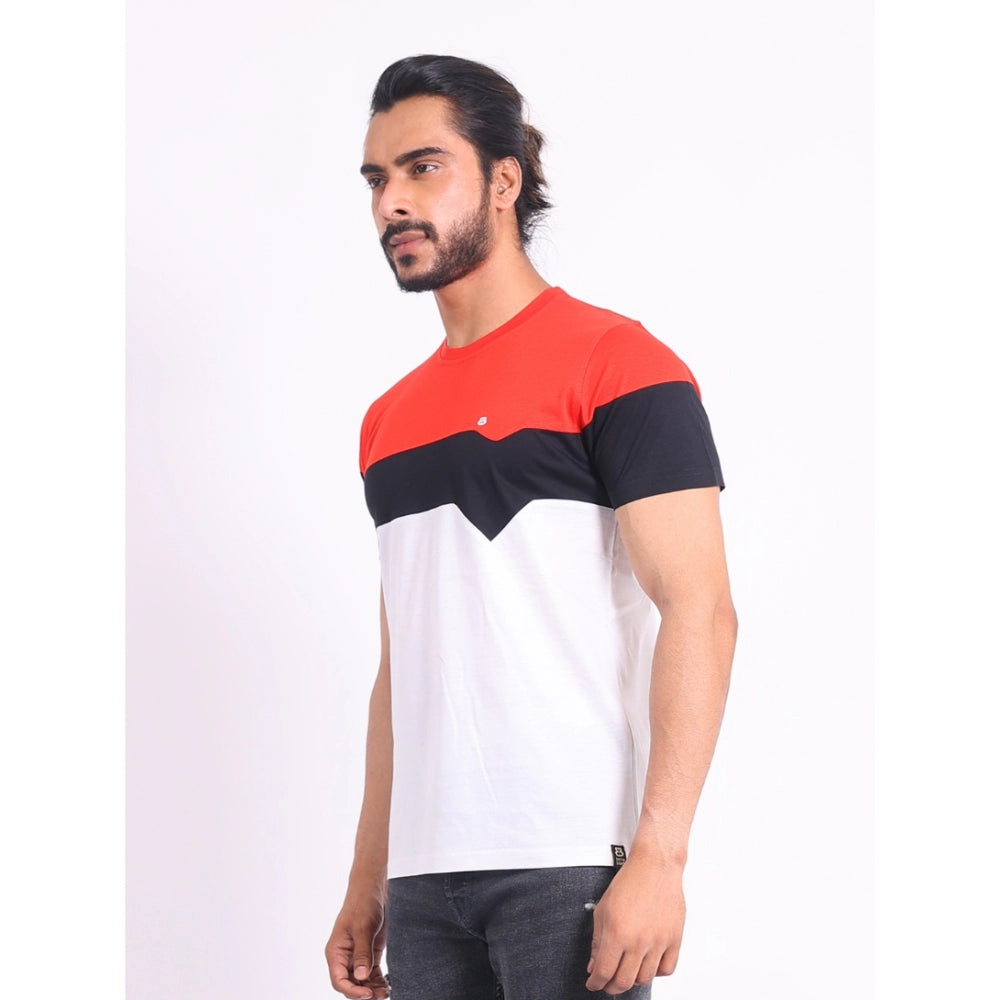 Red cotton printed men's casual round neck half sleeve t-shirt with vibrant pattern
