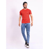 Men's casual cotton printed round neck half sleeve red t-shirt - vibrant design on a comfortable cotton base