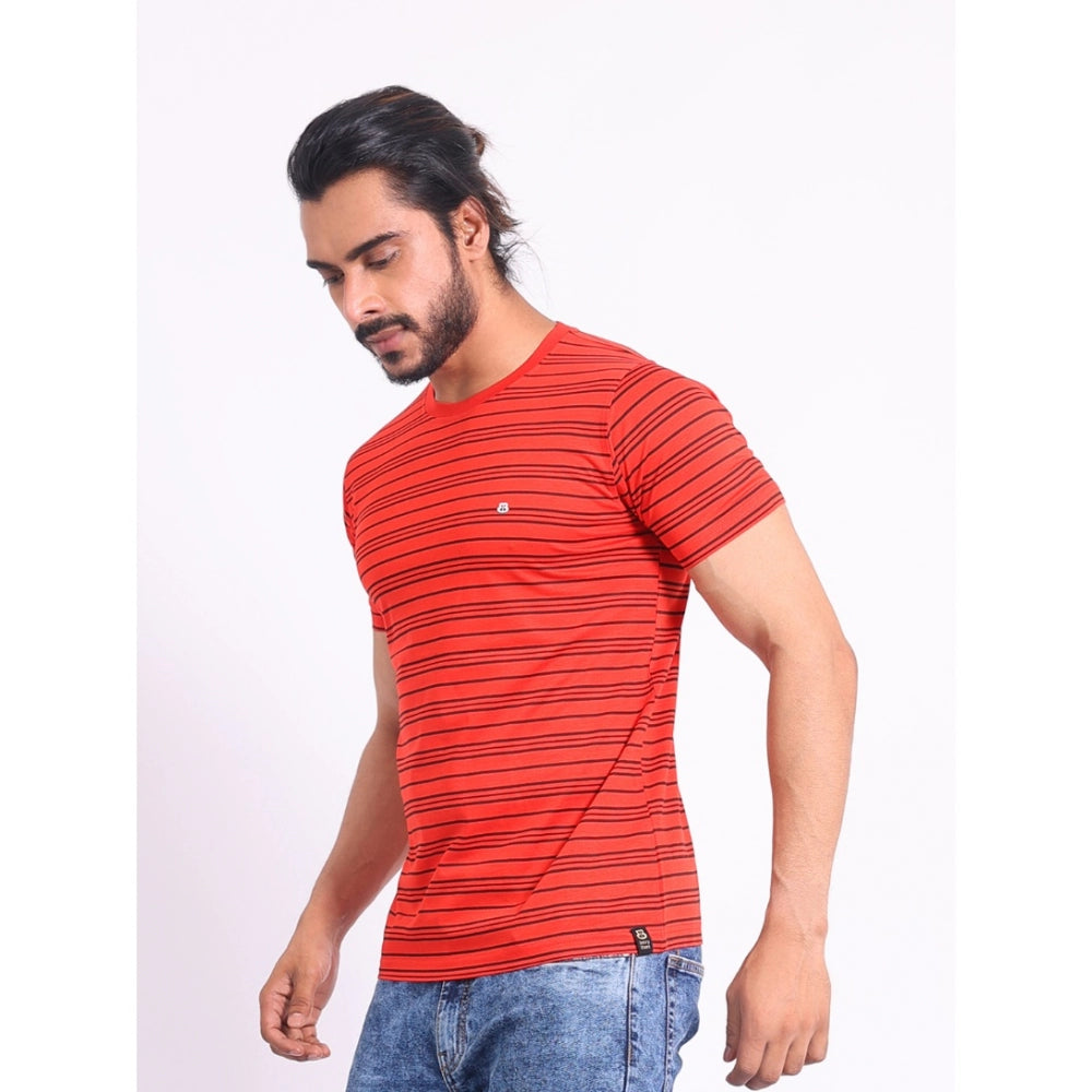 Red cotton printed round neck half sleeve t-shirt for men's casual wear