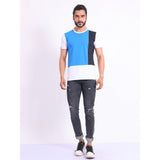 Men's Casual Cotton Printed Round Neck Half Sleeve T-Shirt (Blue)