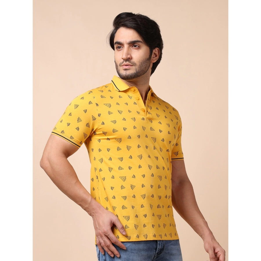 Men's casual cotton printed mustard polo neck half sleeve t-shirt, vibrant colors for everyday wear