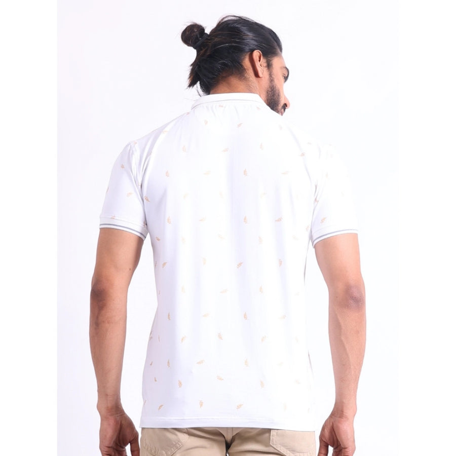 Men's casual cotton printed polo neck half sleeve T-shirt (white), vibrant design for everyday wear