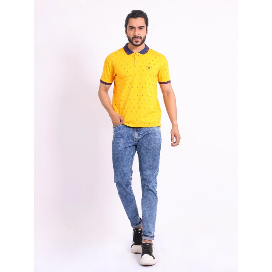 Men's casual cotton printed turmeric polo neck half sleeve t-shirt - vibrant color, relaxed fit