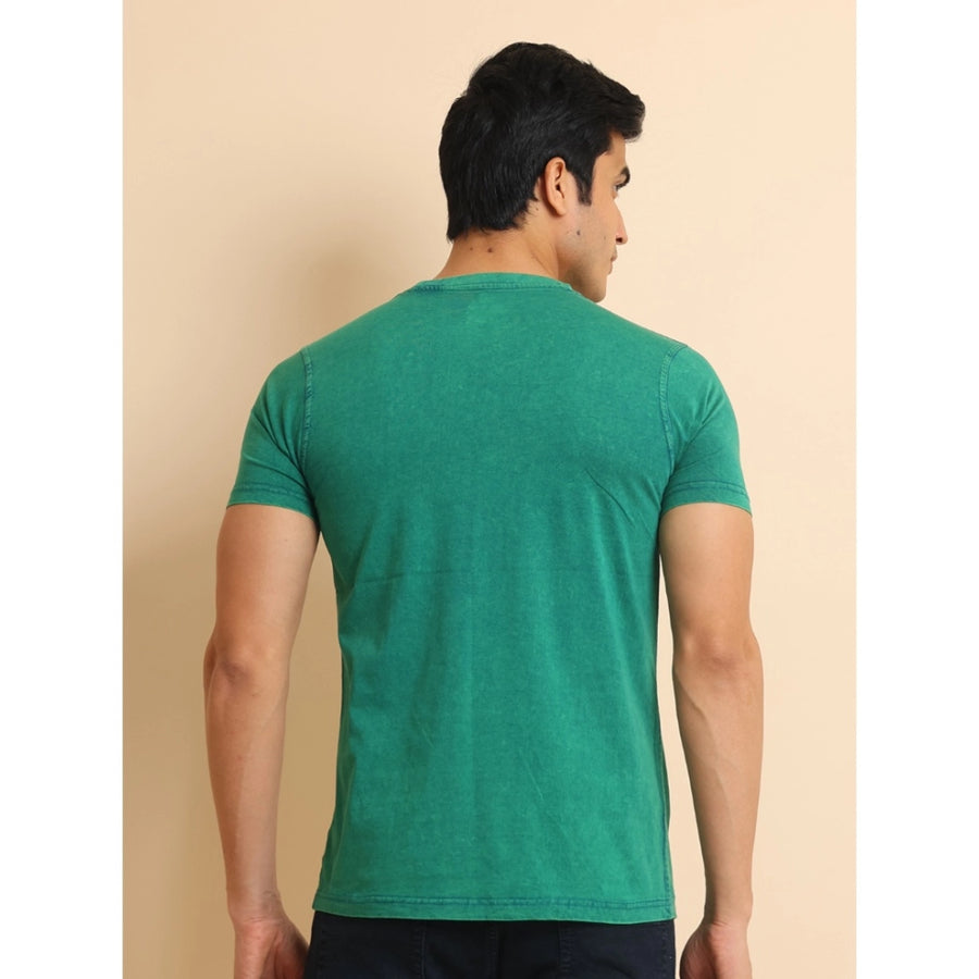 Green cotton men's casual printed round neck half sleeve t-shirt