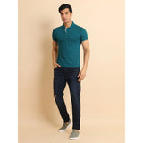 Green cotton printed polo neck half sleeve t-shirt for men's casual wear