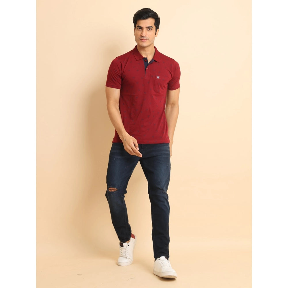 Red cotton printed polo neck half sleeve t-shirt for men's casual wear