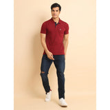 Red cotton printed polo neck half sleeve t-shirt for men's casual wear