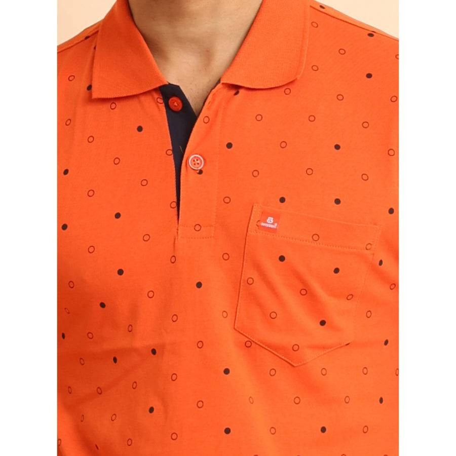 Men's rust cotton printed polo neck half sleeve t-shirt - casual style with graphic pattern
