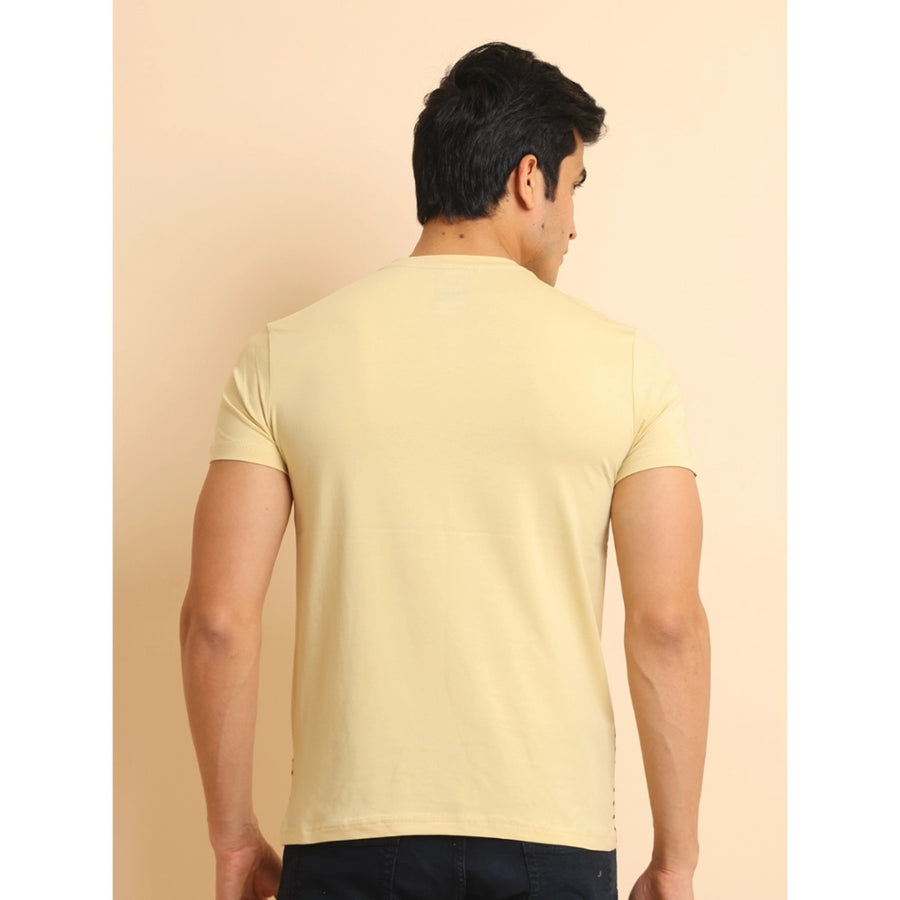 Men's casual cotton printed round neck half sleeve beige t-shirt - vibrant design on soft fabric