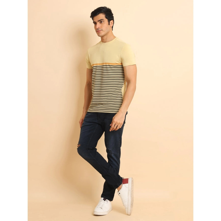 Brown cotton printed round neck half sleeve men's casual t-shirt with vibrant graphics