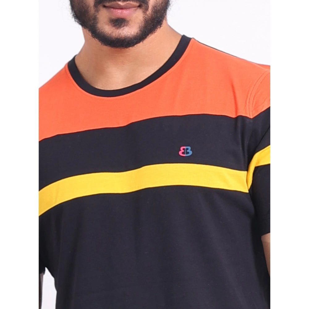 Black cotton printed men's casual round neck half sleeve T-shirt