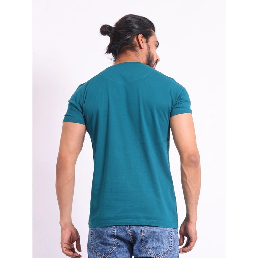 Green cotton printed men's casual round neck half sleeve t-shirt with unique design pattern