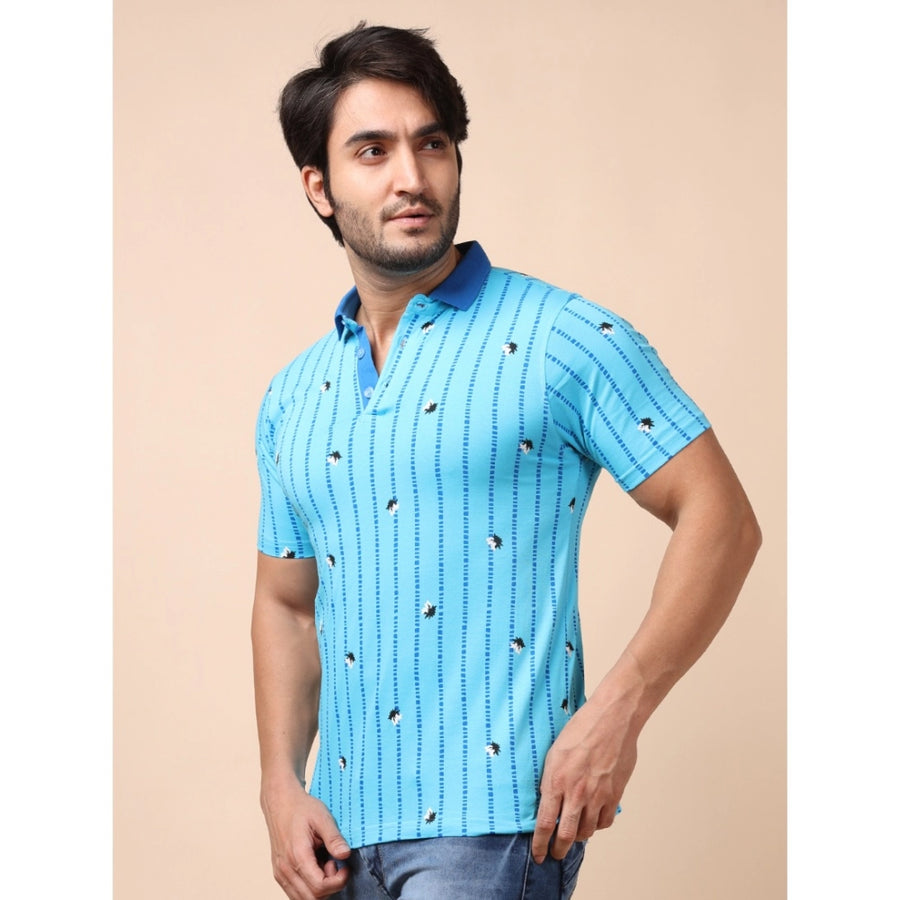 Men's casual skyblue cotton printed polo neck half sleeve t-shirt with vibrant design