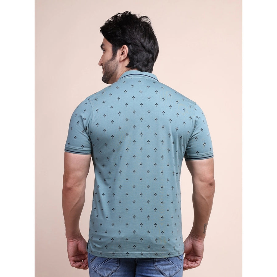 Grey cotton printed polo neck half sleeve men's casual t-shirt with vibrant design