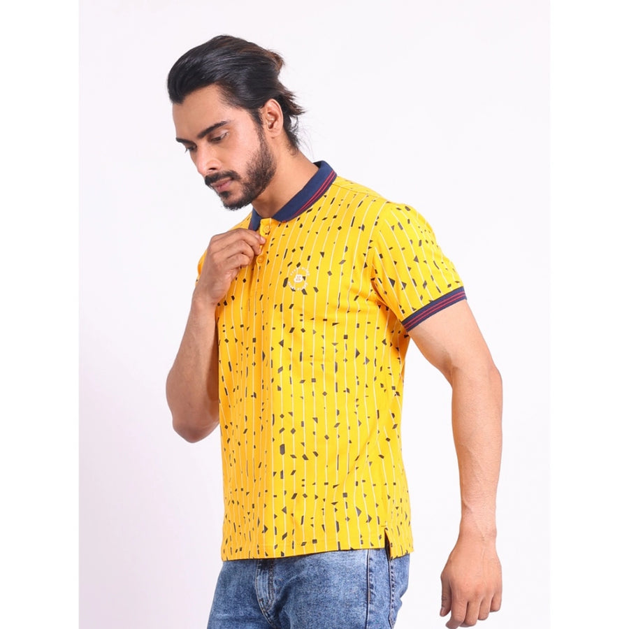 Turmeric cotton printed polo neck half sleeve t-shirt for men, casual and comfortable