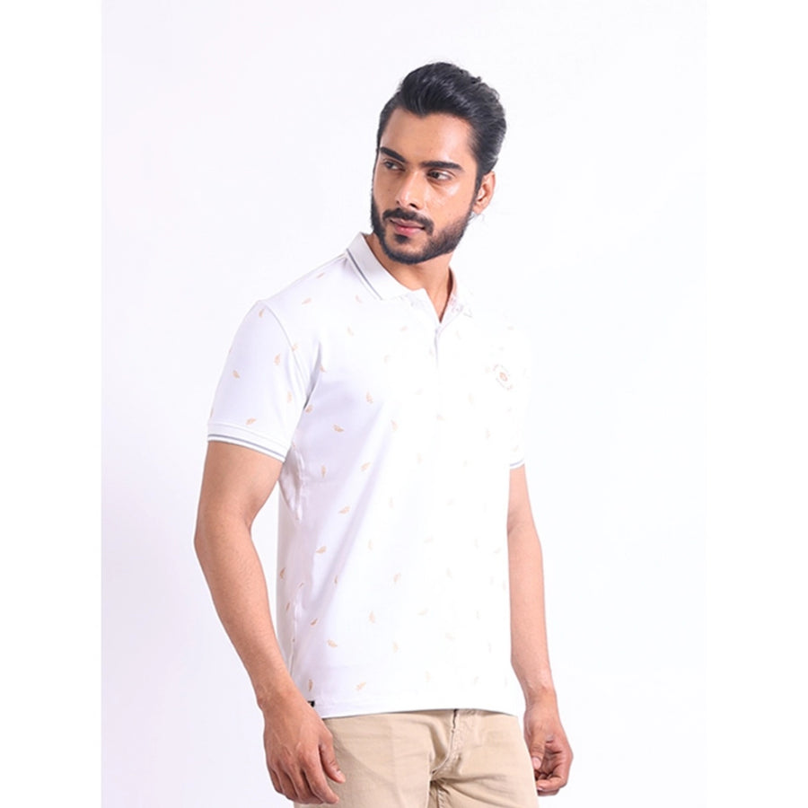 Men's casual cotton printed polo neck half sleeve white t-shirt - vibrant design for everyday wear