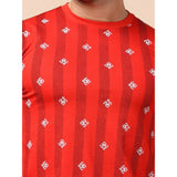 Men's Casual Cotton Printed Round Neck Full Sleeve T-Shirt (Red)