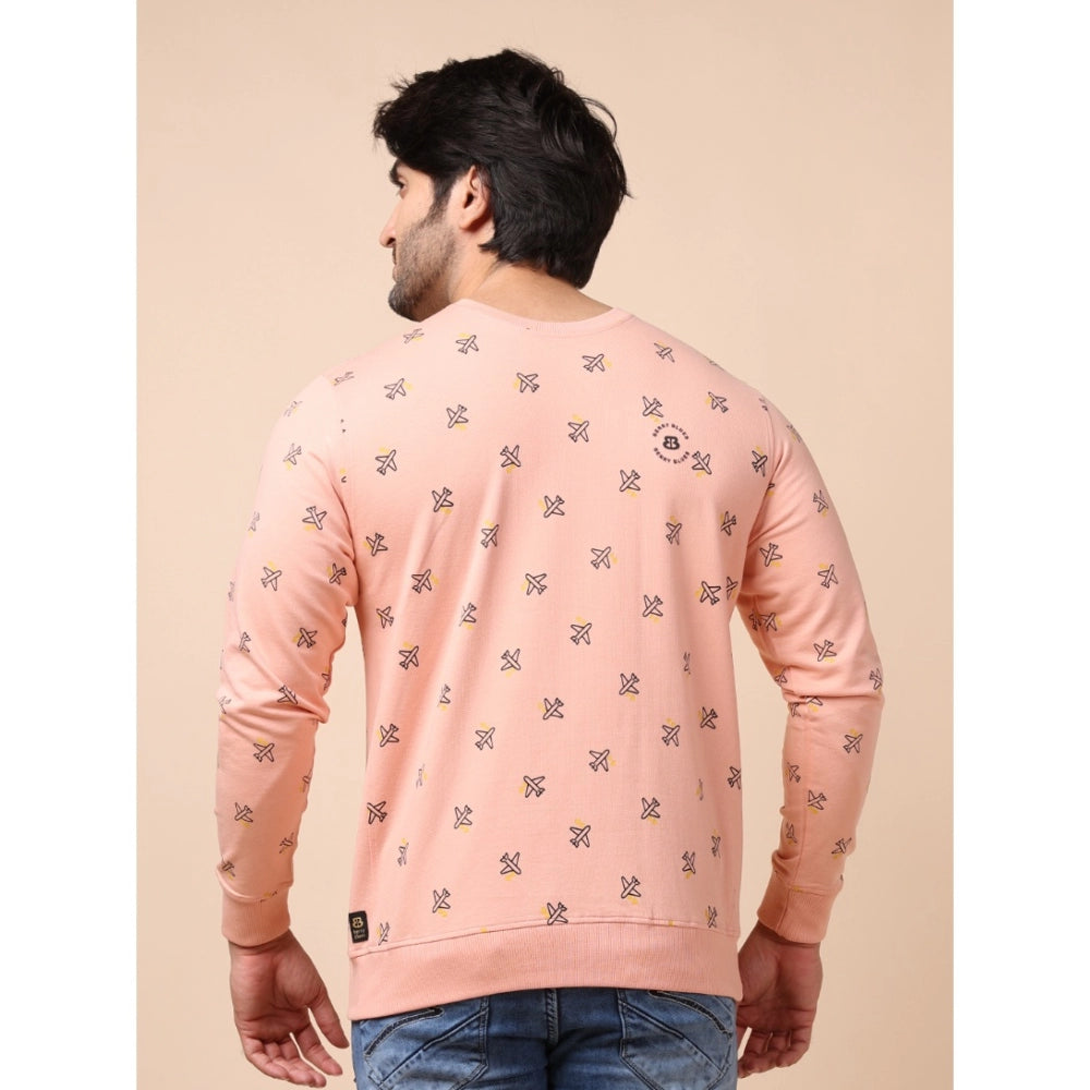 Men's Casual Cotton Printed Round Neck Full Sleeve Sweat T-Shirt (Peach)