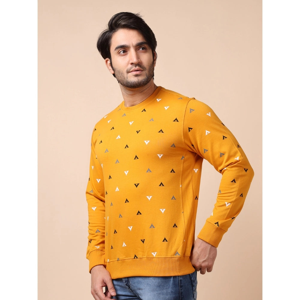 Men's Casual Cotton Printed Round Neck Full Sleeve Sweat T-Shirt (Mustard)