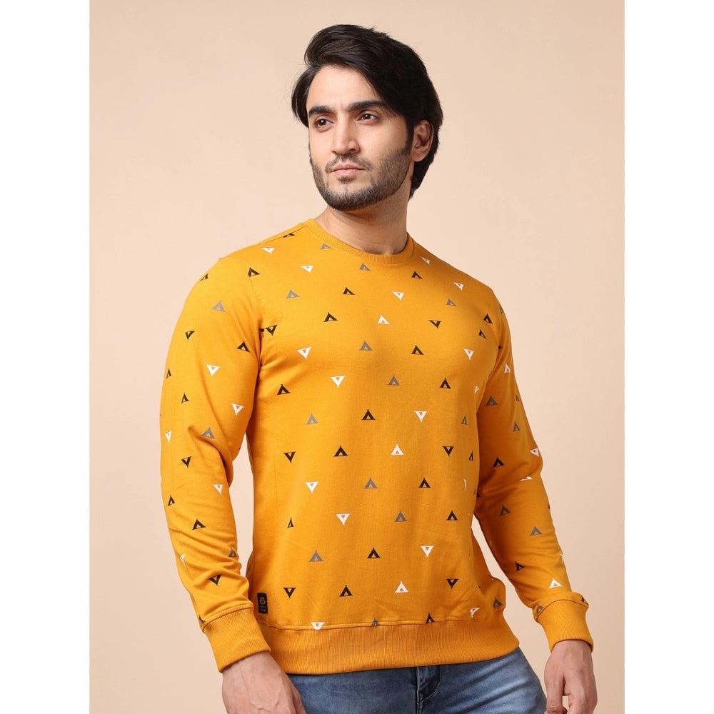 Men's Casual Cotton Printed Round Neck Full Sleeve Sweat T-Shirt (Mustard)