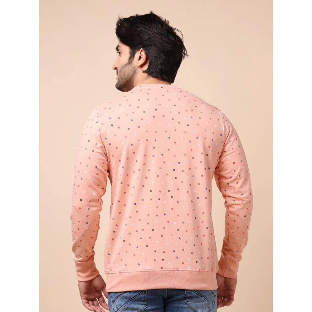 Men's Casual Cotton Printed Round Neck Full Sleeve Sweat T-Shirt (Peach)