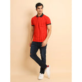Men's Casual Cotton Printed Polo Neck Half Sleeve T-Shirt (Red)