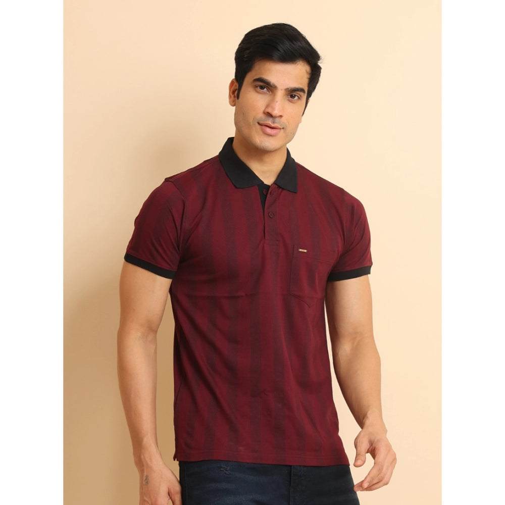 Plum cotton printed polo neck half sleeve t-shirt for men's casual wear