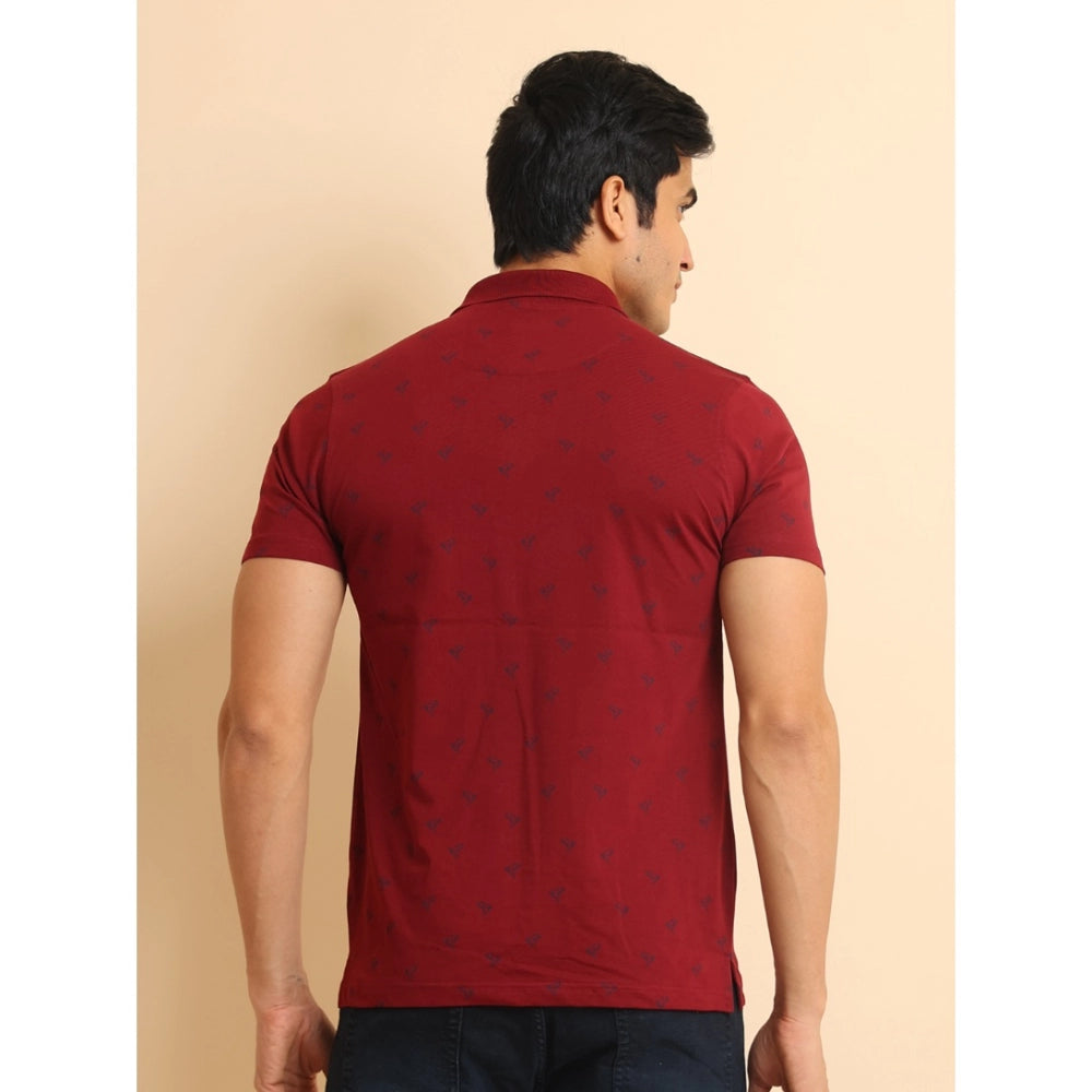 Red cotton printed polo neck half sleeve t-shirt for men's casual wear