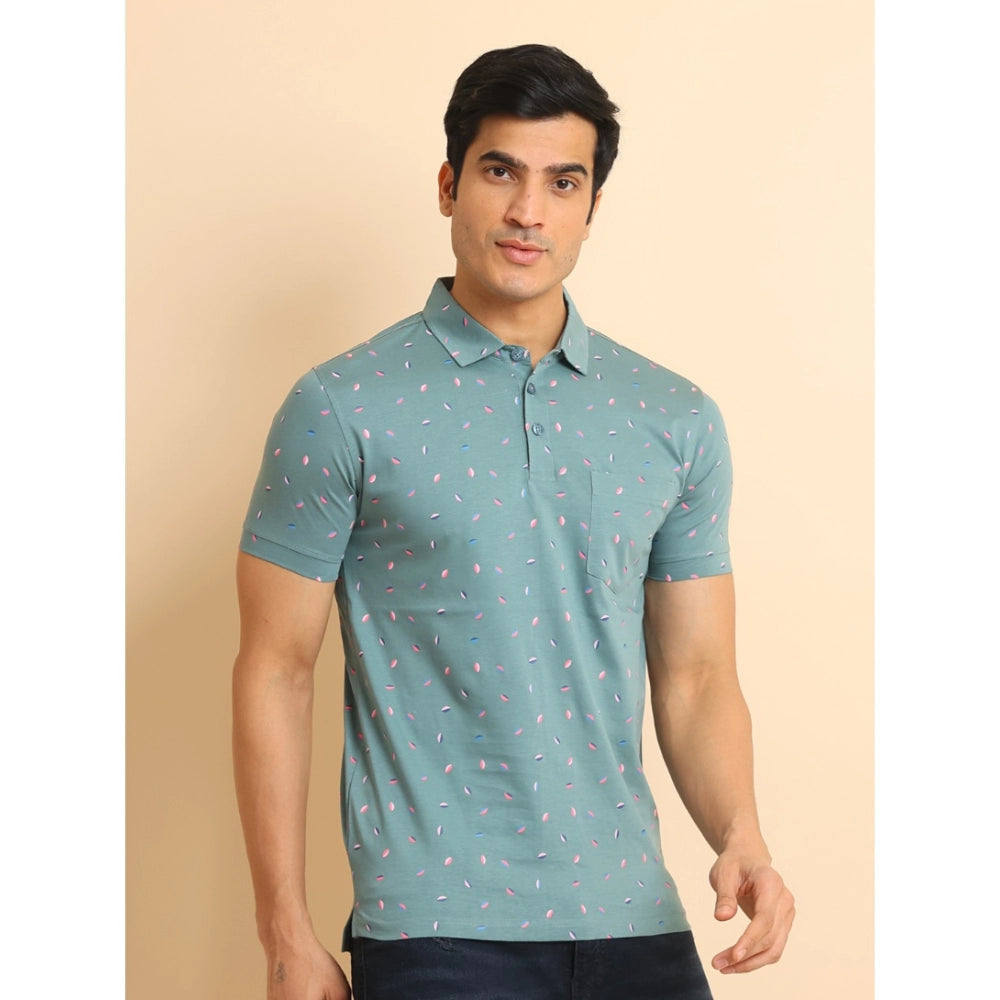 Grey cotton printed polo neck half sleeve t-shirt for men's casual wear