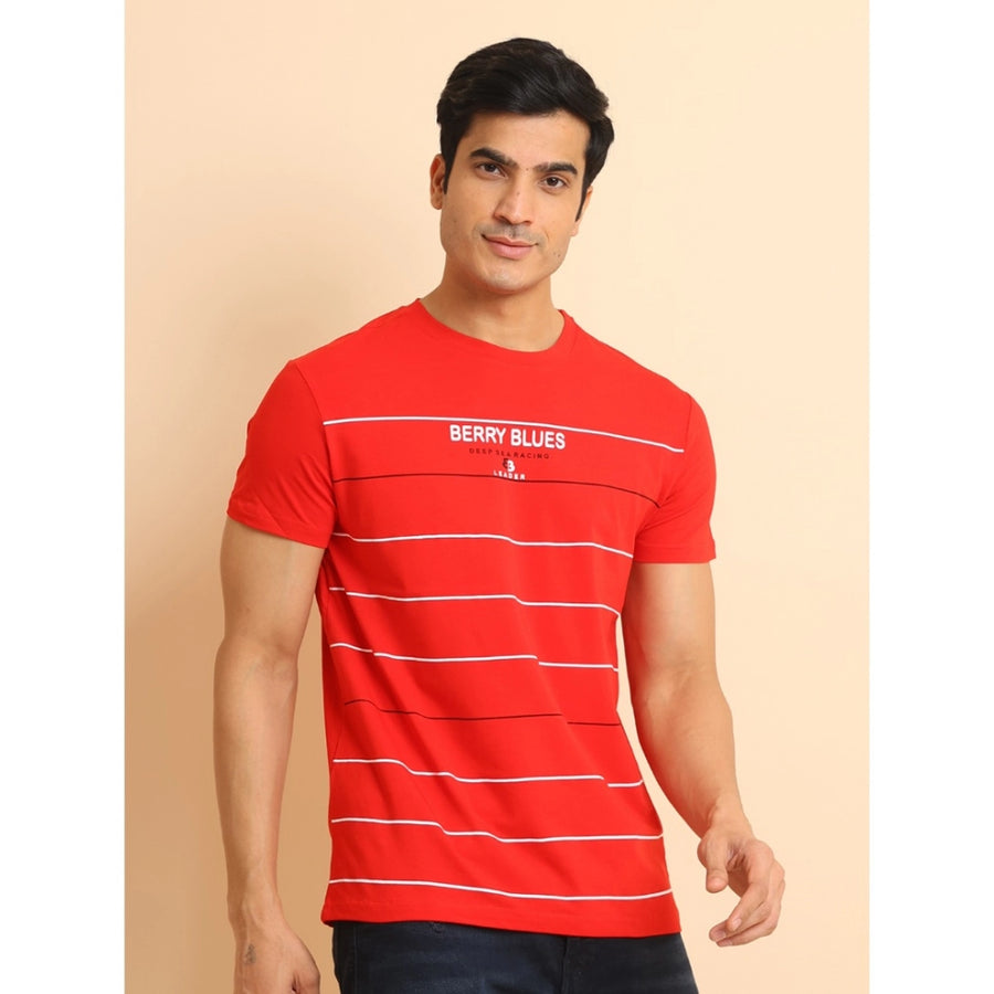 Red cotton printed round neck half sleeve t-shirt for men's casual wear