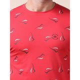 Men's Casual Cotton Printed Round Neck Full Sleeve T-Shirt (Red)
