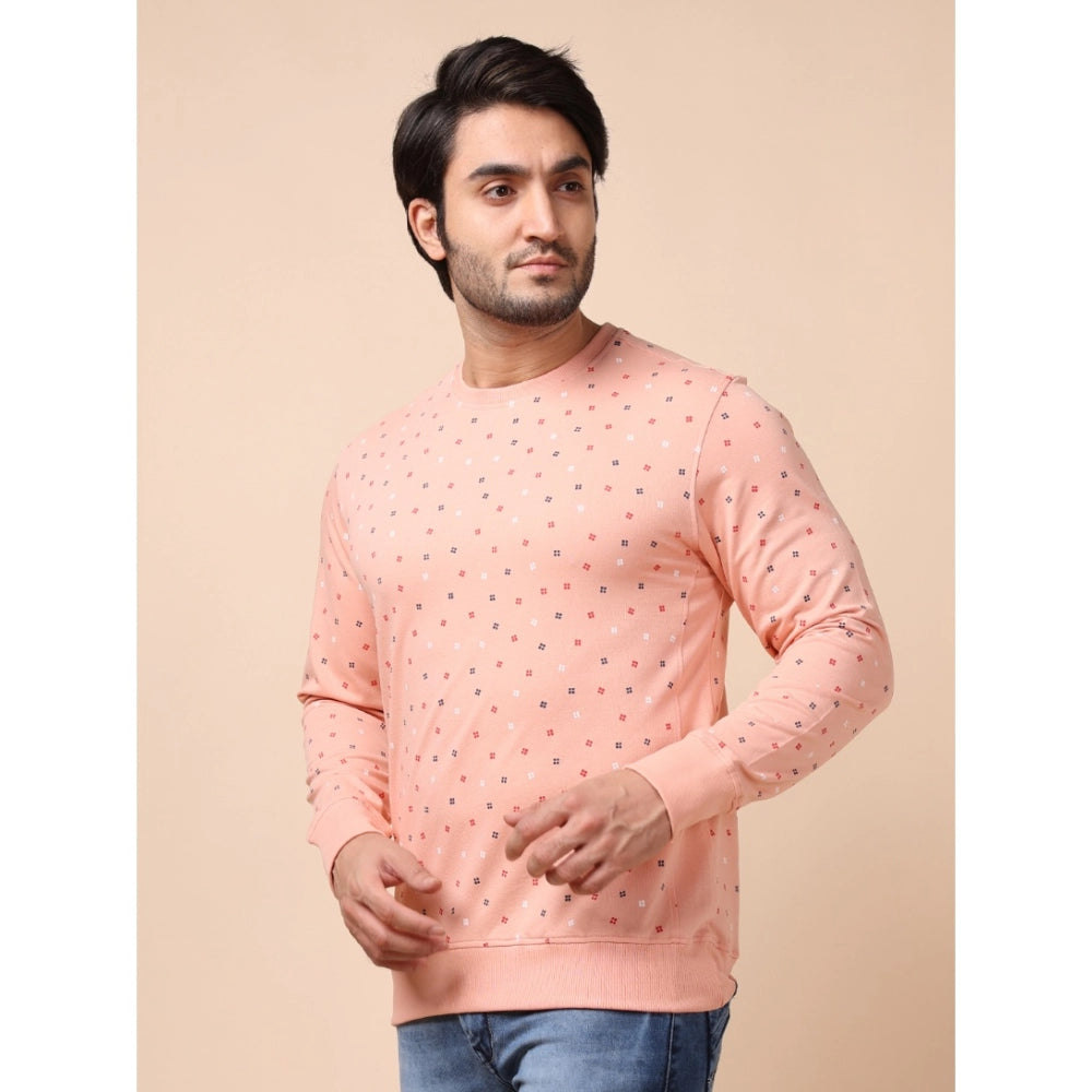 Men's Casual Cotton Printed Round Neck Full Sleeve Sweat T-Shirt (Peach)