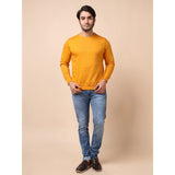 Men's Casual Cotton Printed Round Neck Full Sleeve Sweat T-Shirt (Mustard)