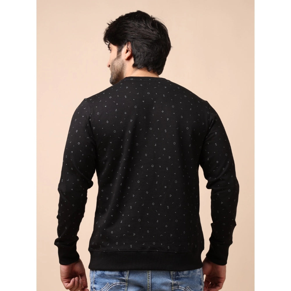 Black cotton printed men's sweat t-shirt with full sleeves and round neck - casual fashion style
