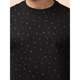 Black cotton printed men's casual round neck sweat t-shirt with full sleeves, featuring vibrant graphic design