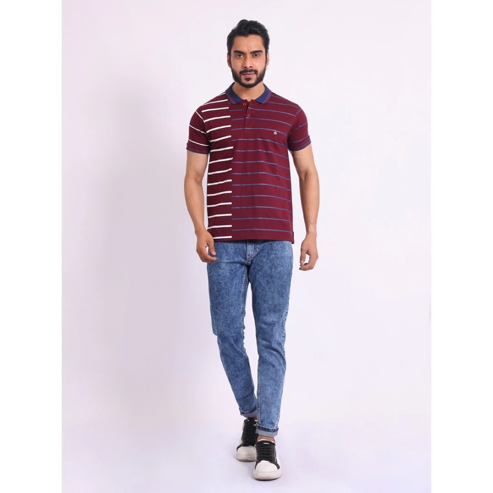 Purple printed cotton polo neck half sleeve t-shirt for men's casual wear