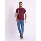 Men's Casual Cotton Printed Polo Neck Half Sleeve T-Shirt (Purple)