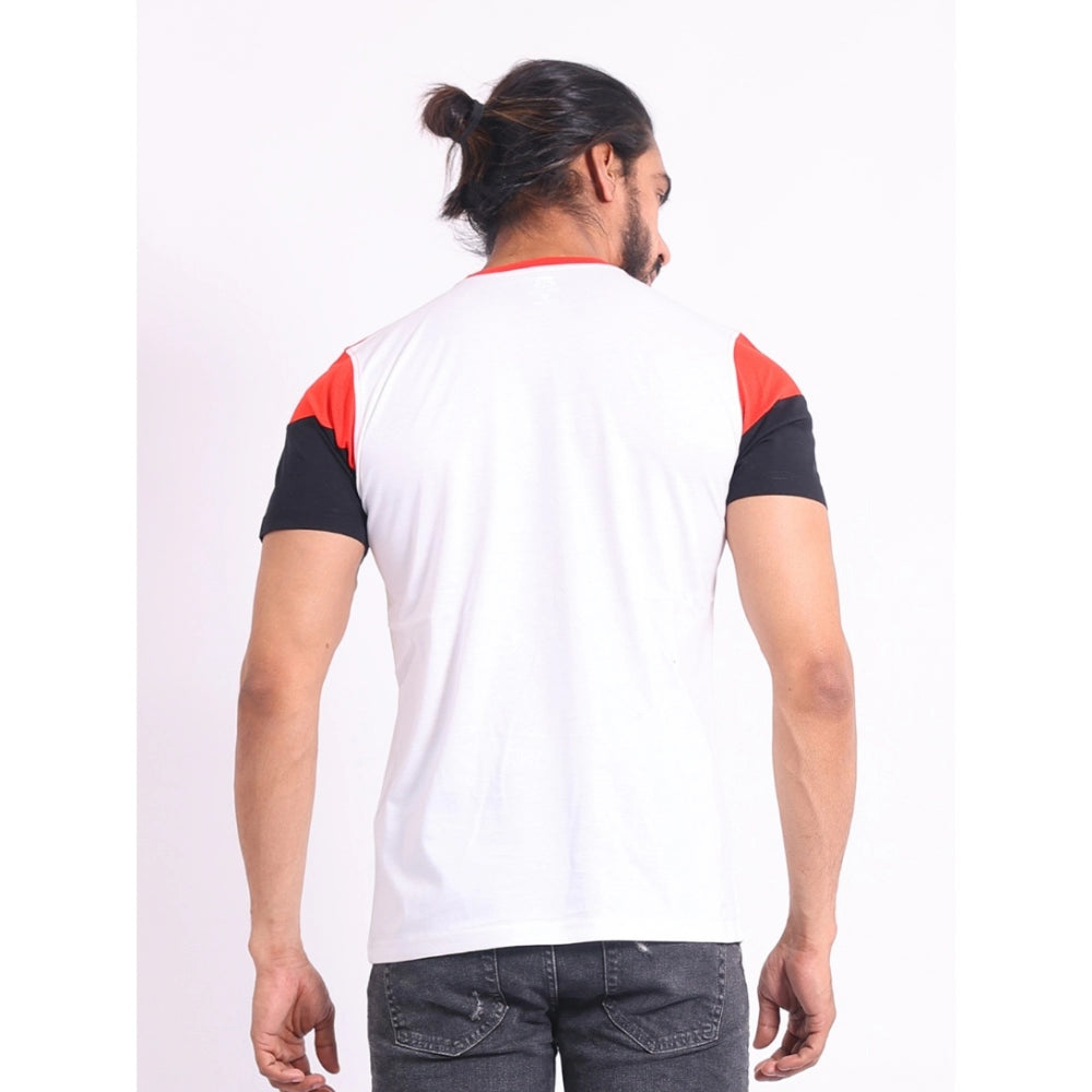 Red cotton printed men's casual half sleeve round neck t-shirt