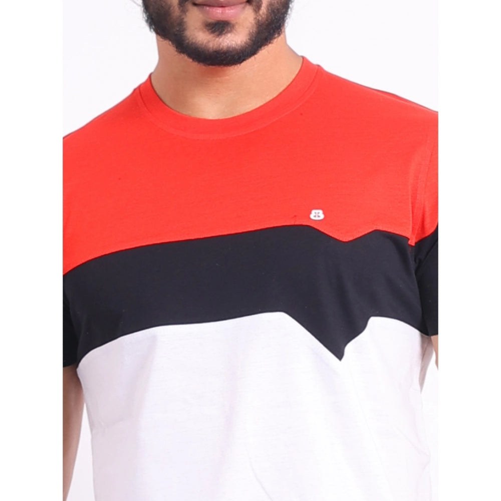 Red printed cotton men's casual half sleeve t-shirt