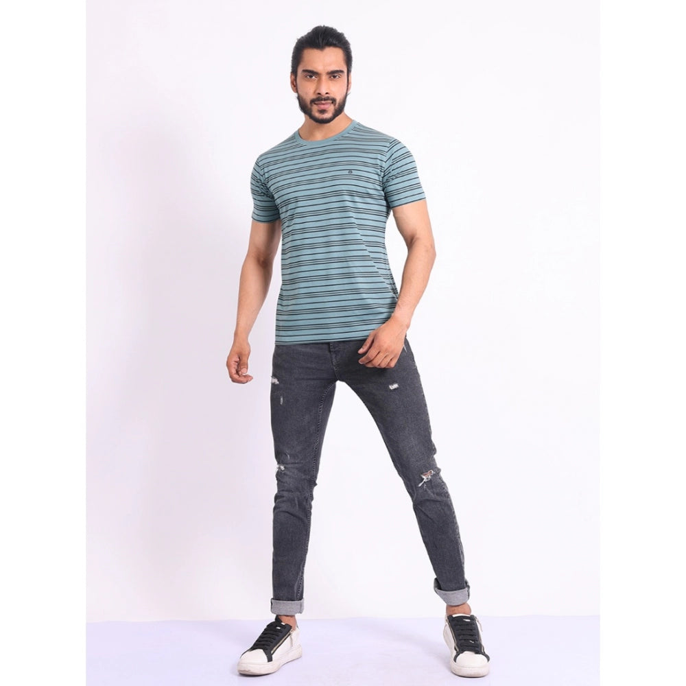 Men's casual cotton printed round neck half sleeve t-shirt in gery color with unique pattern design