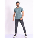 Men's Casual Cotton Printed Round Neck Half Sleeve T-Shirt (Gery)